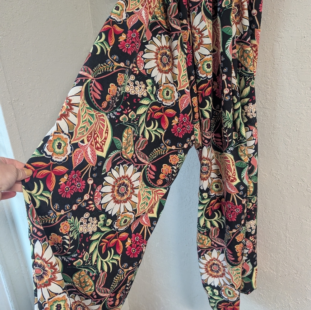 handmase Wide Leg Floral Print Women's Pants Xs Pull On Stretch Boho IndieSleaze - Picture 3 of 8